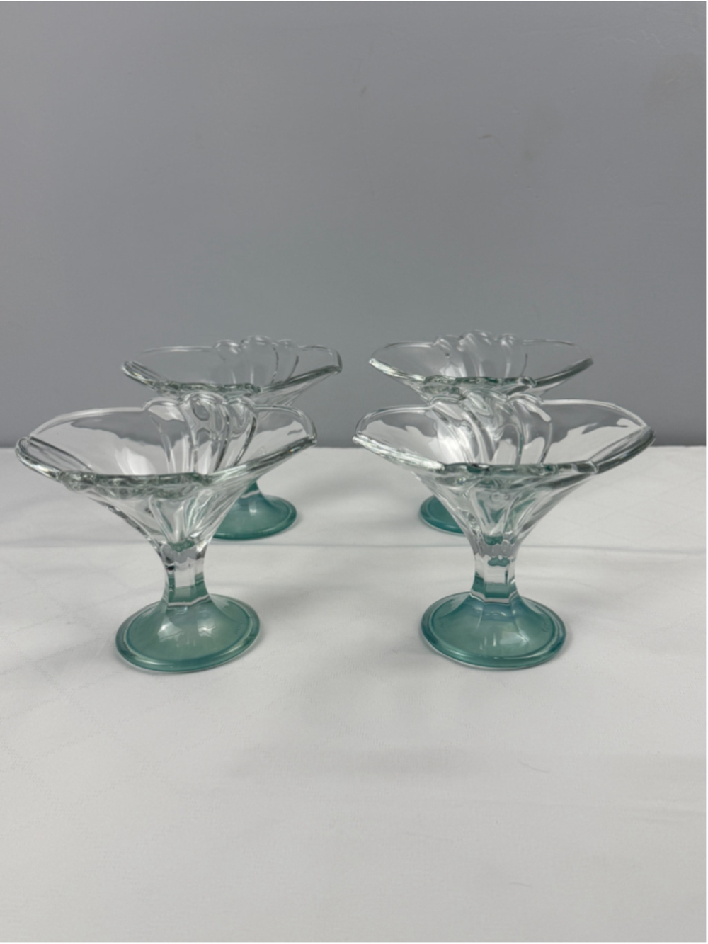 Borgonovo Clear Teal Glass Tulip Ice Cream Dessert Bowls Cup Italy 25 Set of 4